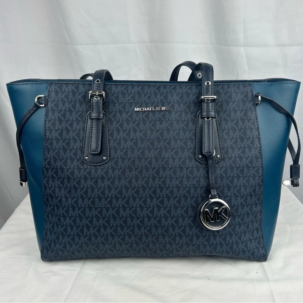Michael Kors Teal & Black Tote Bag - Picture 1 of 4